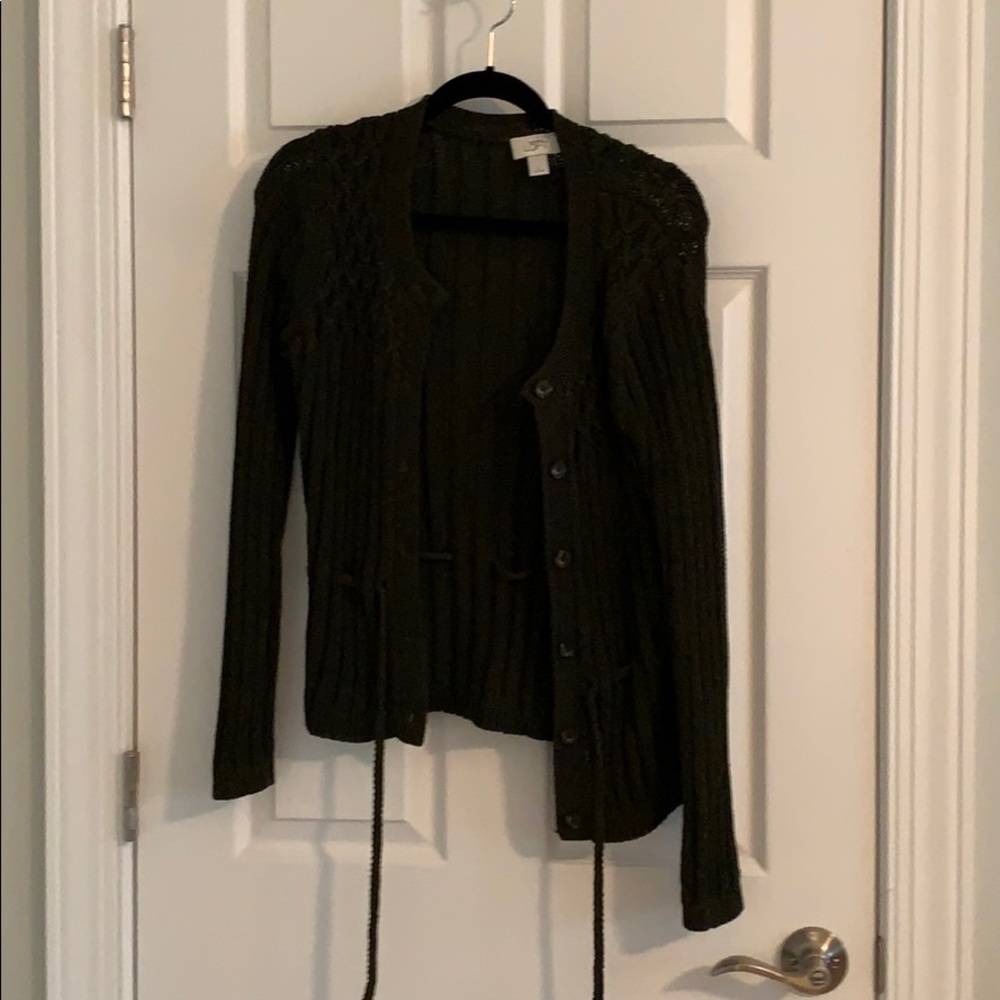 LOFT Draw string waist olive green cardigan